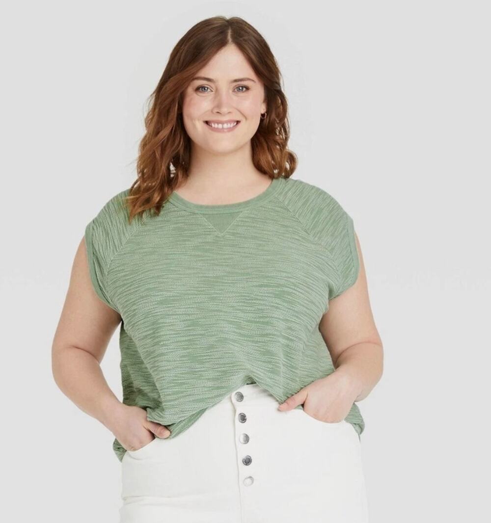 Universal Thread Women's Textured Cap Sleeve Sweatshirt, Green, 3x